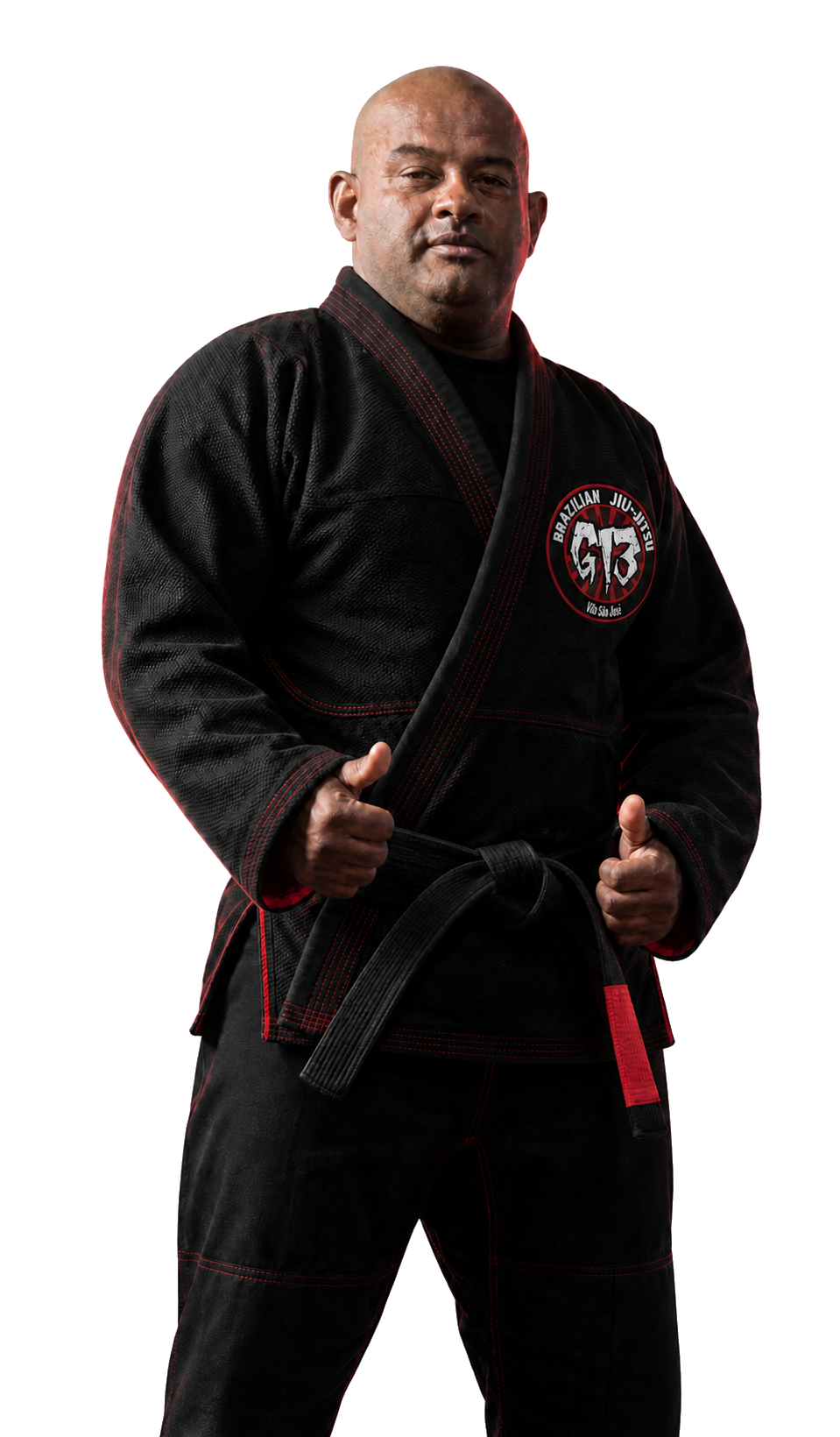 Mestre Gilberto Matos usando kimono preto da G13 Vila São José